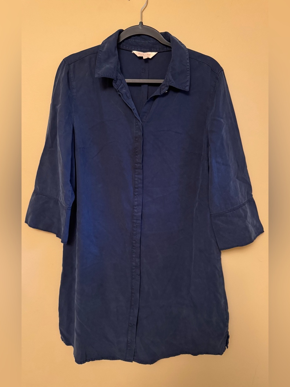 Longline Button-Front Shirt Dress- Navy